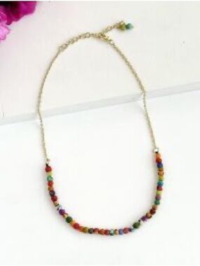 Gold Chain Multicolor Bead Necklace - Colorful Beaded Accent